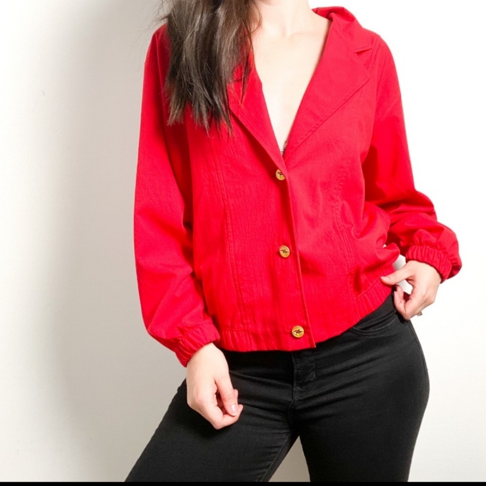 Vintage Red Button Up Cropped Sports Blazer Jacket